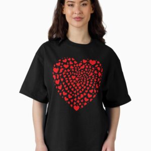 Heart of Love – Artistic Red Heart Pattern Oversized T-Shirt