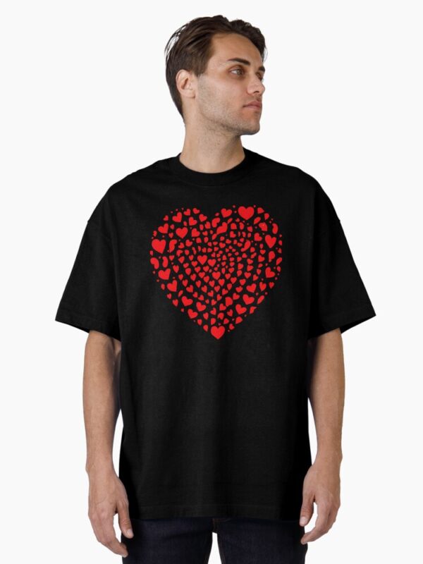 Heart of Love – Artistic Red Heart Pattern Oversized T-Shirt - Image 4