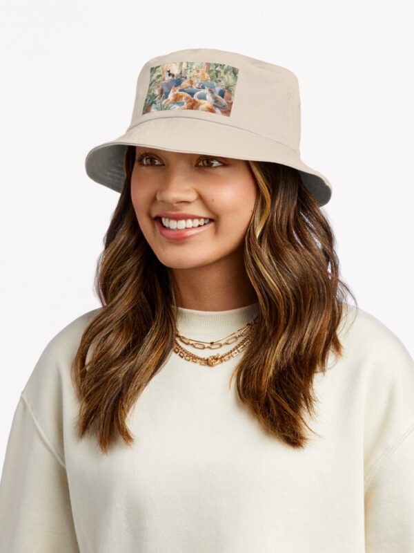 Sunlit Cat Haven: Watercolor Illustration Bucket Hat