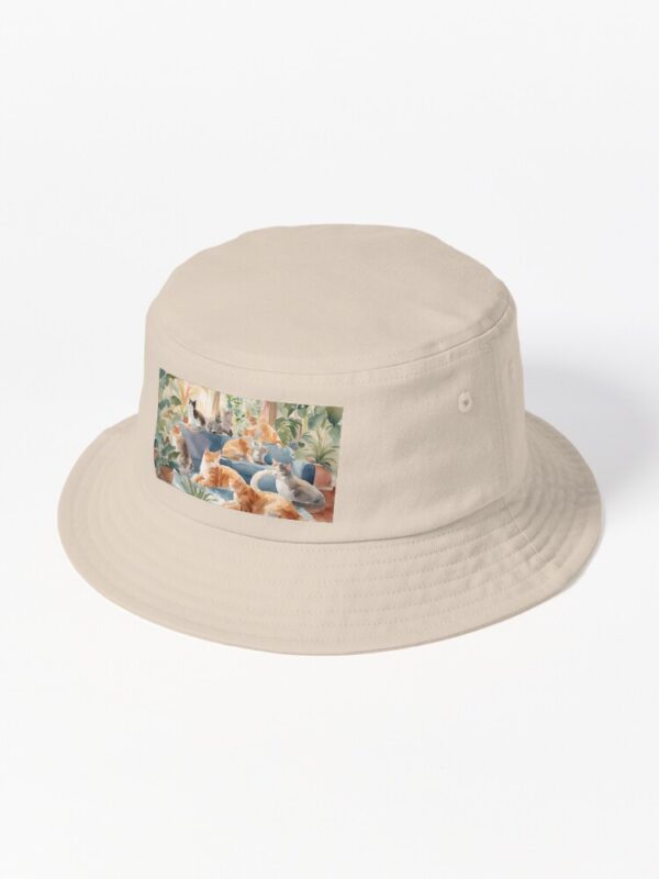 Sunlit Cat Haven: Watercolor Illustration Bucket Hat - Image 3